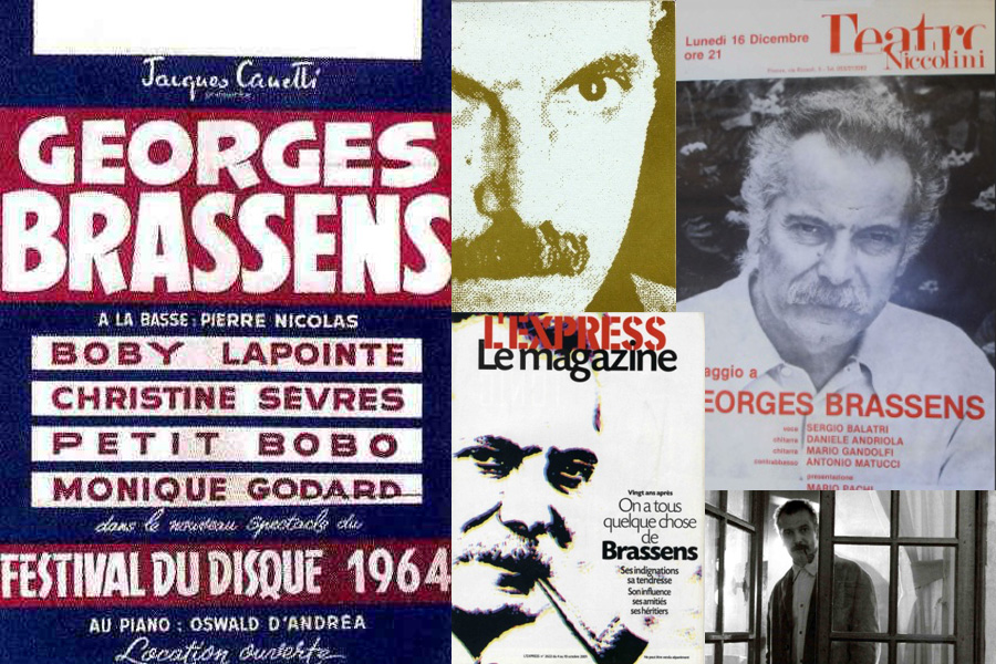 Affiche de concert et pochette de disque de Georges Brassens