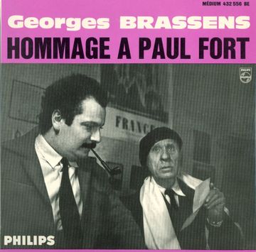 Couverture de disque vinyle. Hommage à Paul Fort. Photographie de Brassens et Paul Fort